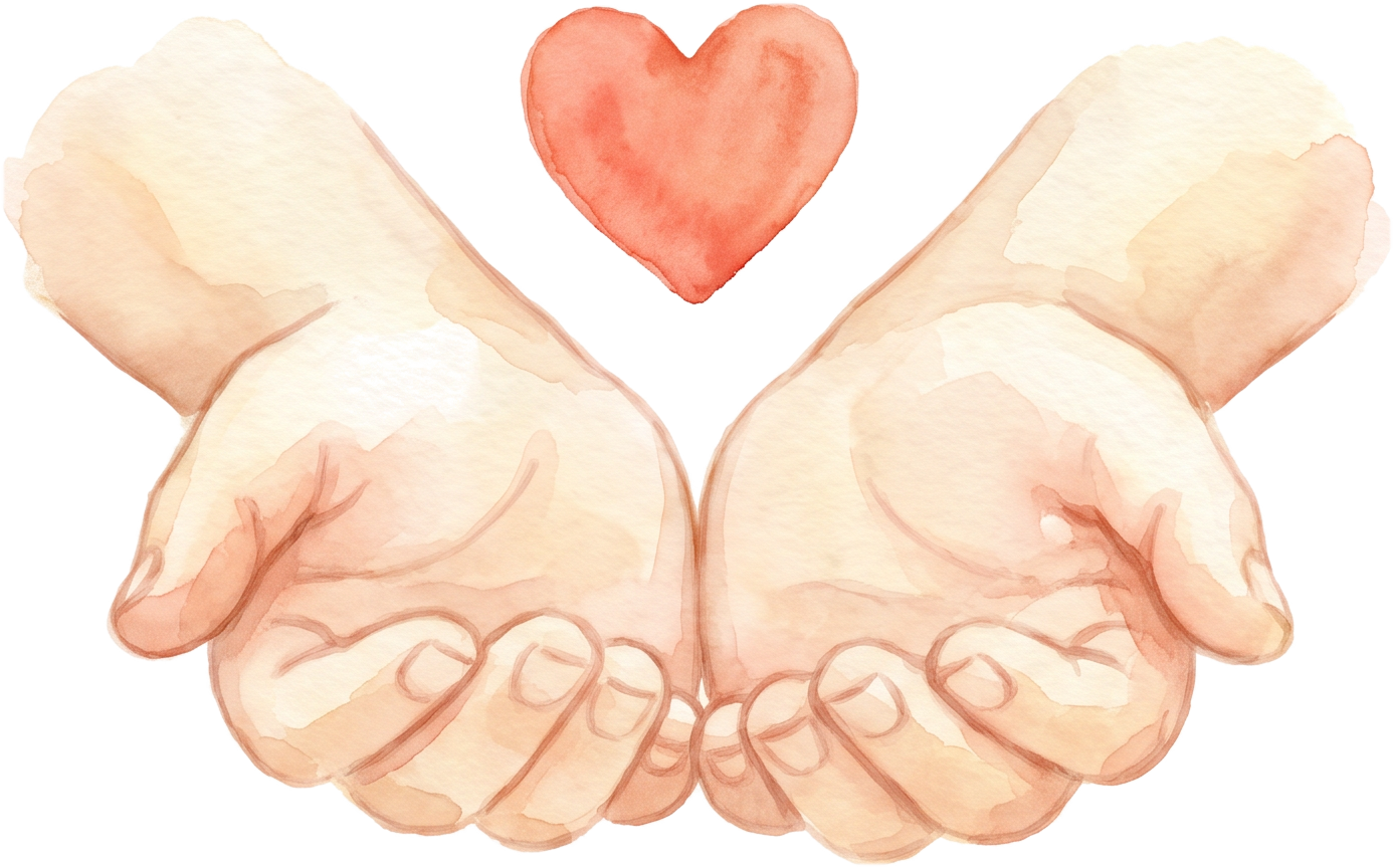 Watercolour illustration of hands holding a heart